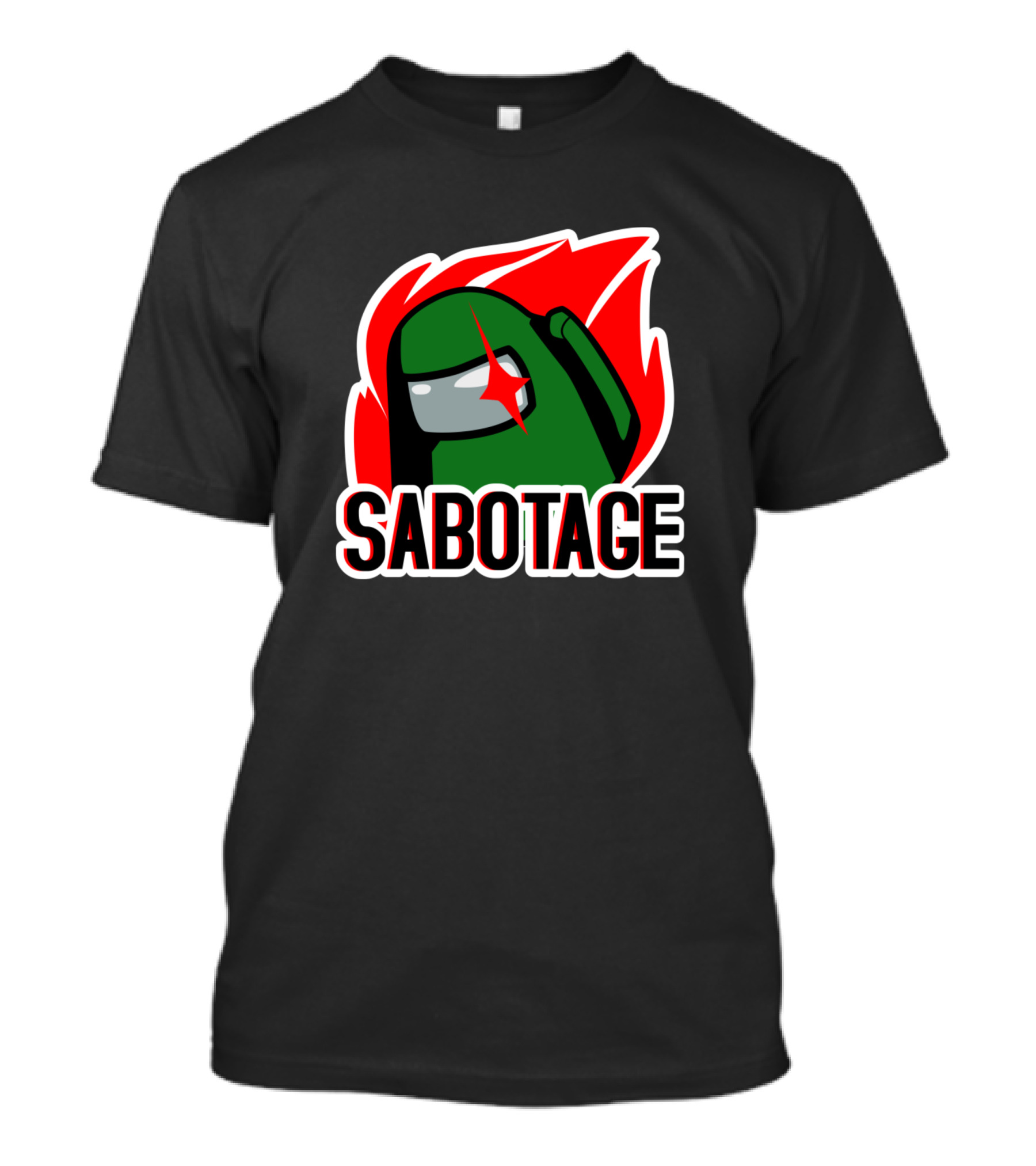 Among Us Sabotage Green Player Icon Flame Background T-Shirt
