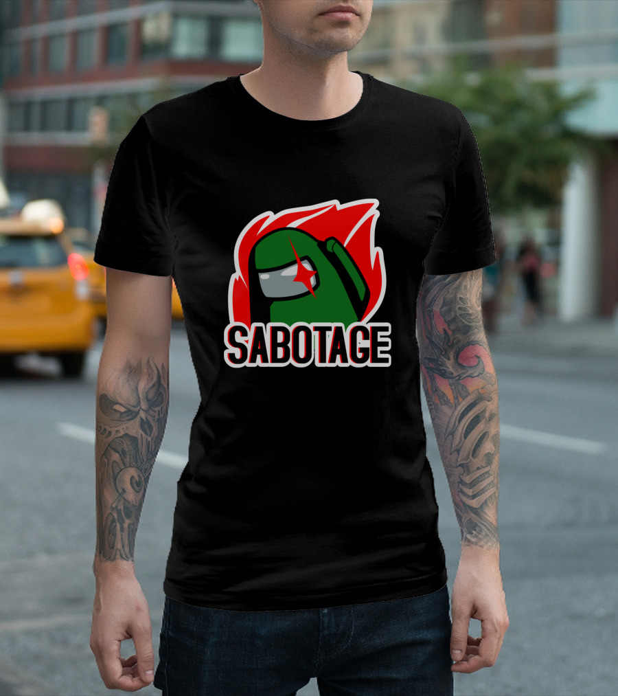 Among Us Sabotage Green Player Icon Flame Background T-Shirt