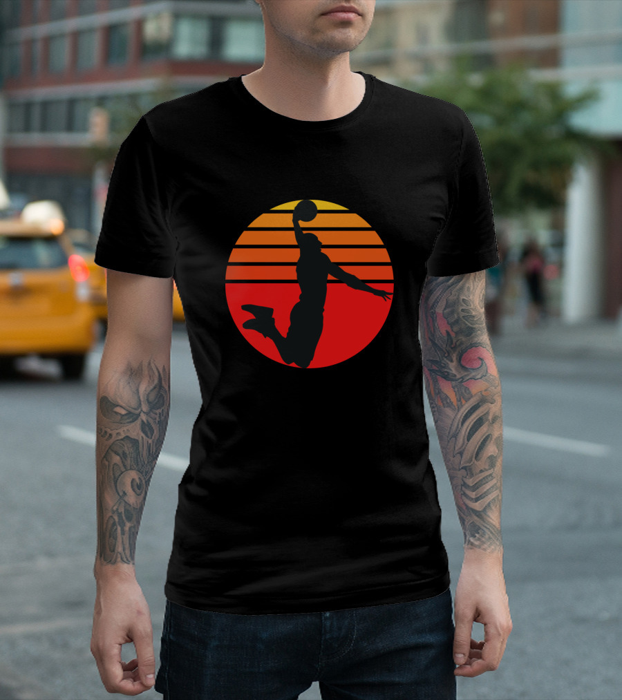 Basketball Player Dunking Against Vibrant Sunset Background T-Shirt