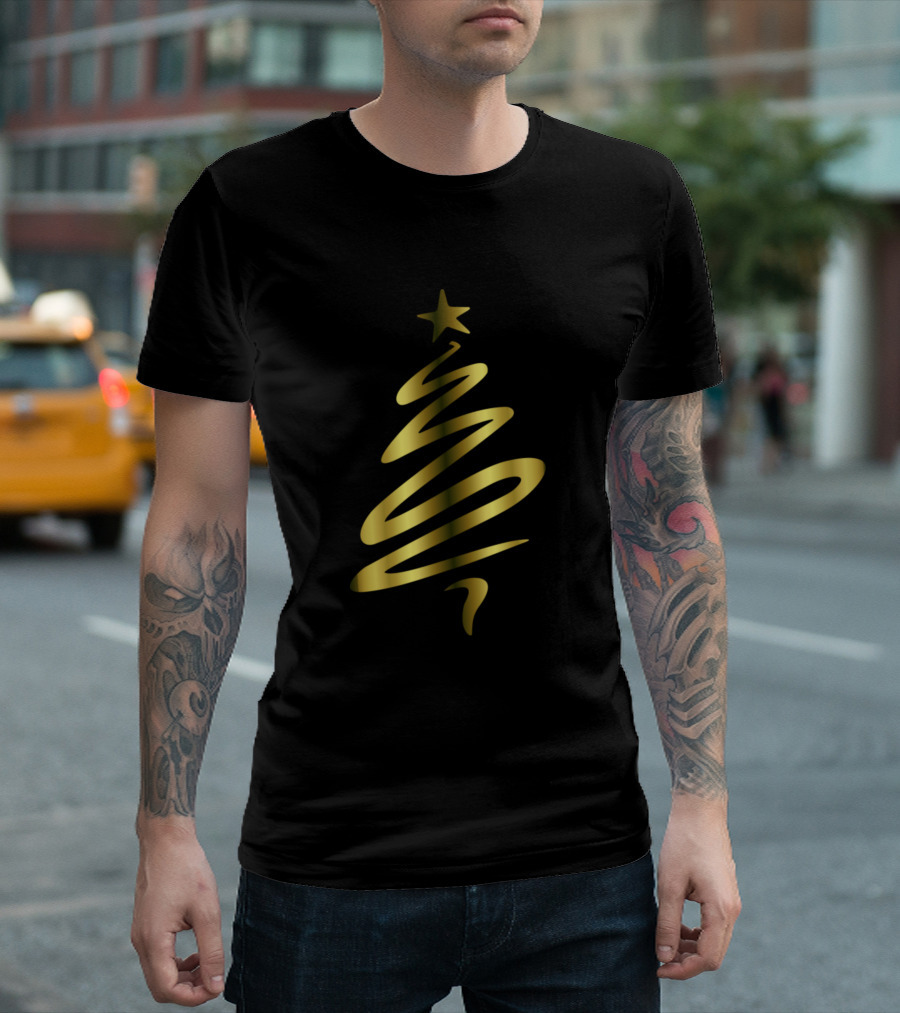 Christmas Gold Tree Swirl with Star T-Shirt