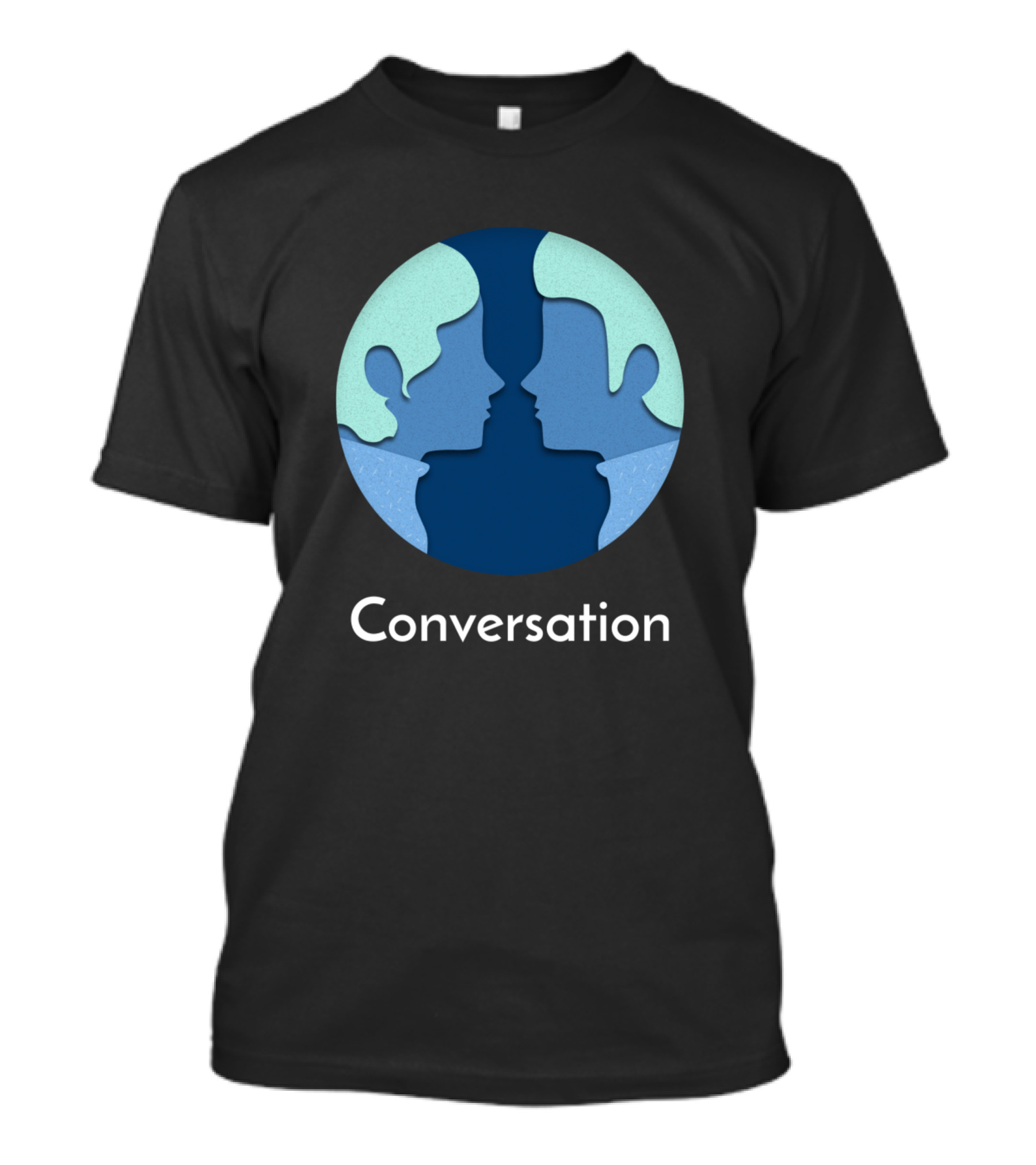 Conversation Faces Blue Silhouette Contrast T-Shirt