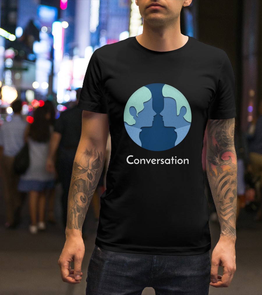 Conversation Faces Blue Silhouette Contrast T-Shirt