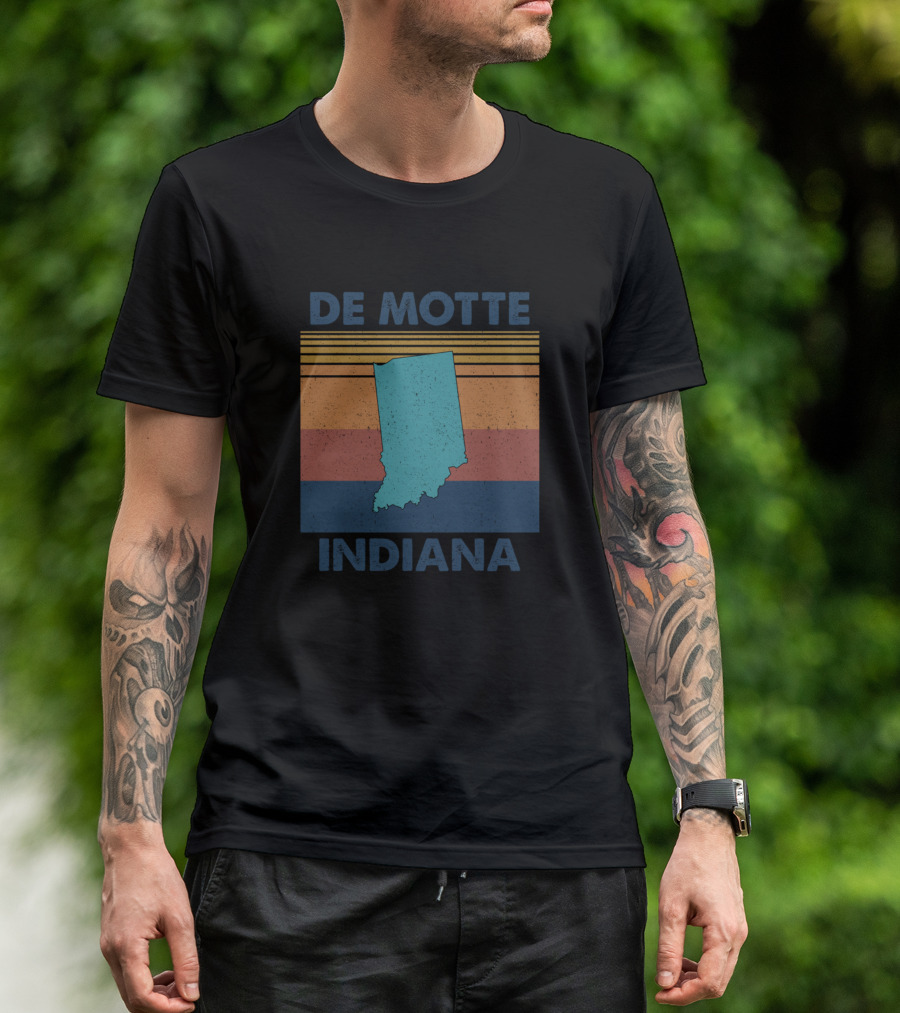 De Motte Indiana Retro Vintage State Map Stripes T-Shirt