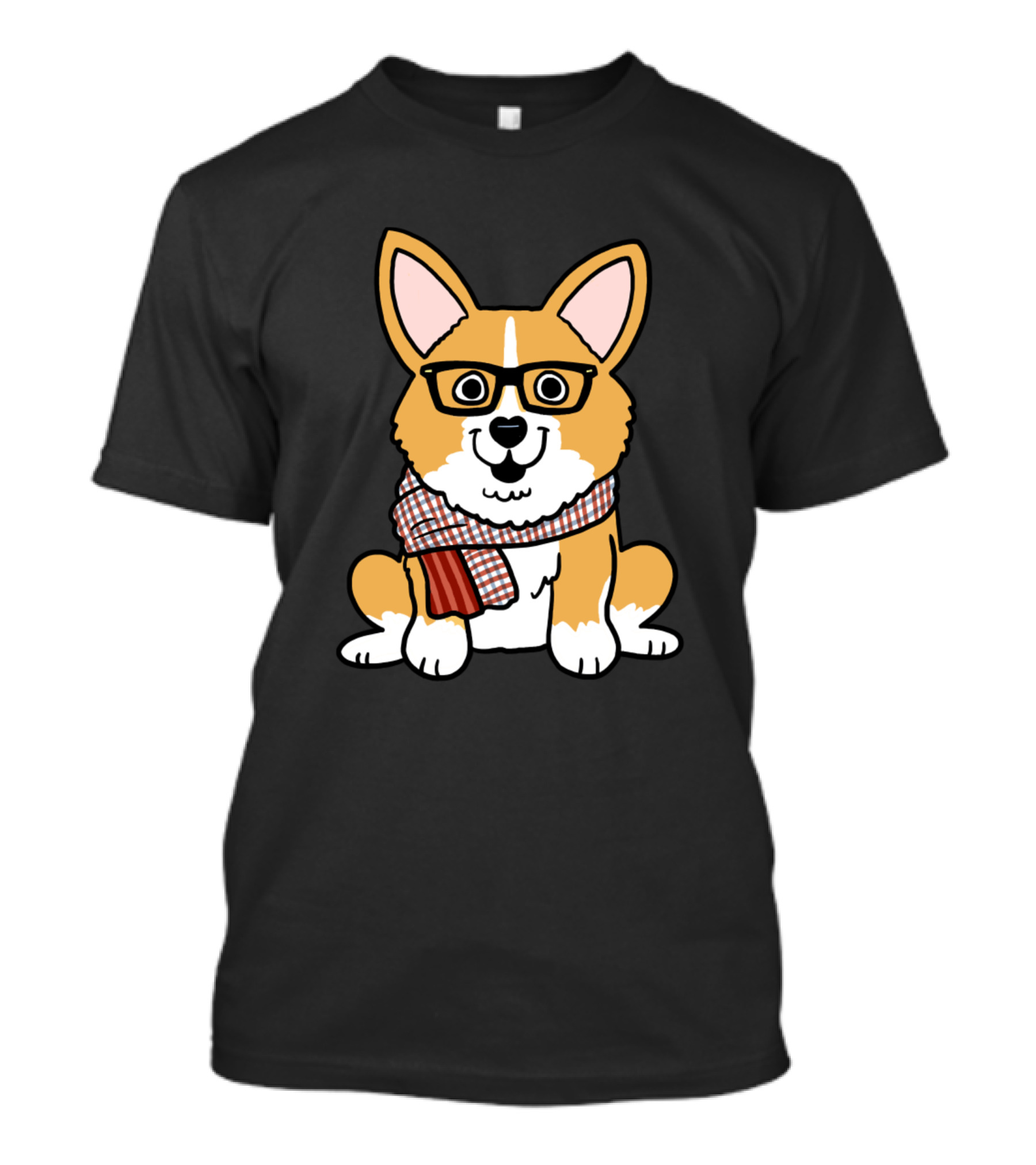 Dog Corgi Hipster Glasses Scarf T-Shirt