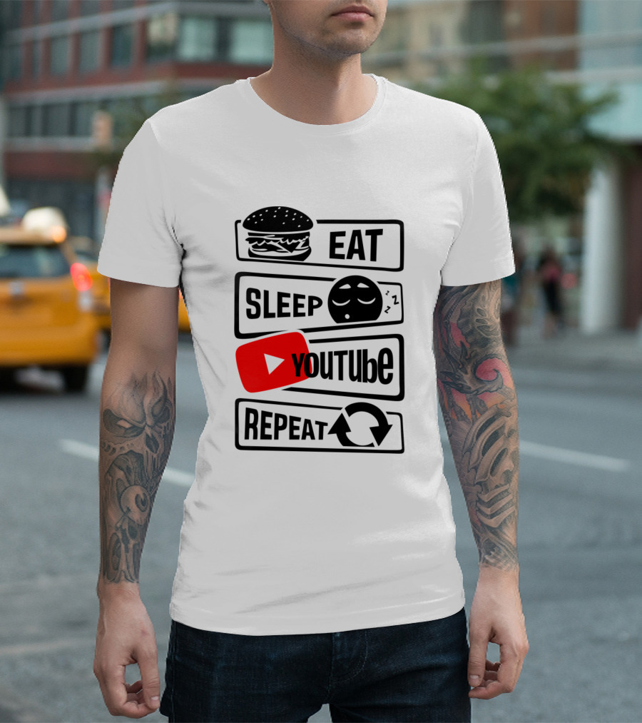 Eat Sleep Youtube Repeat Hamburger Icon Play Button Cycle T-Shirt