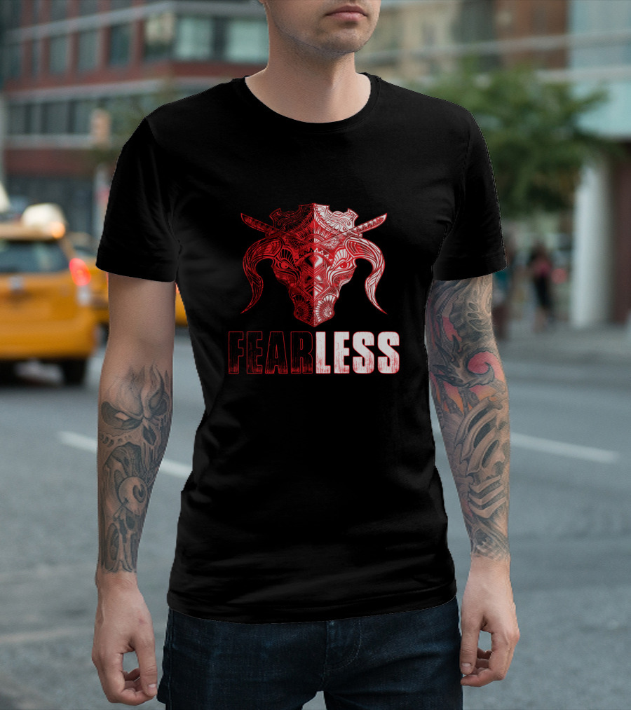 Fearless Red Tribal Bull Head T-Shirt