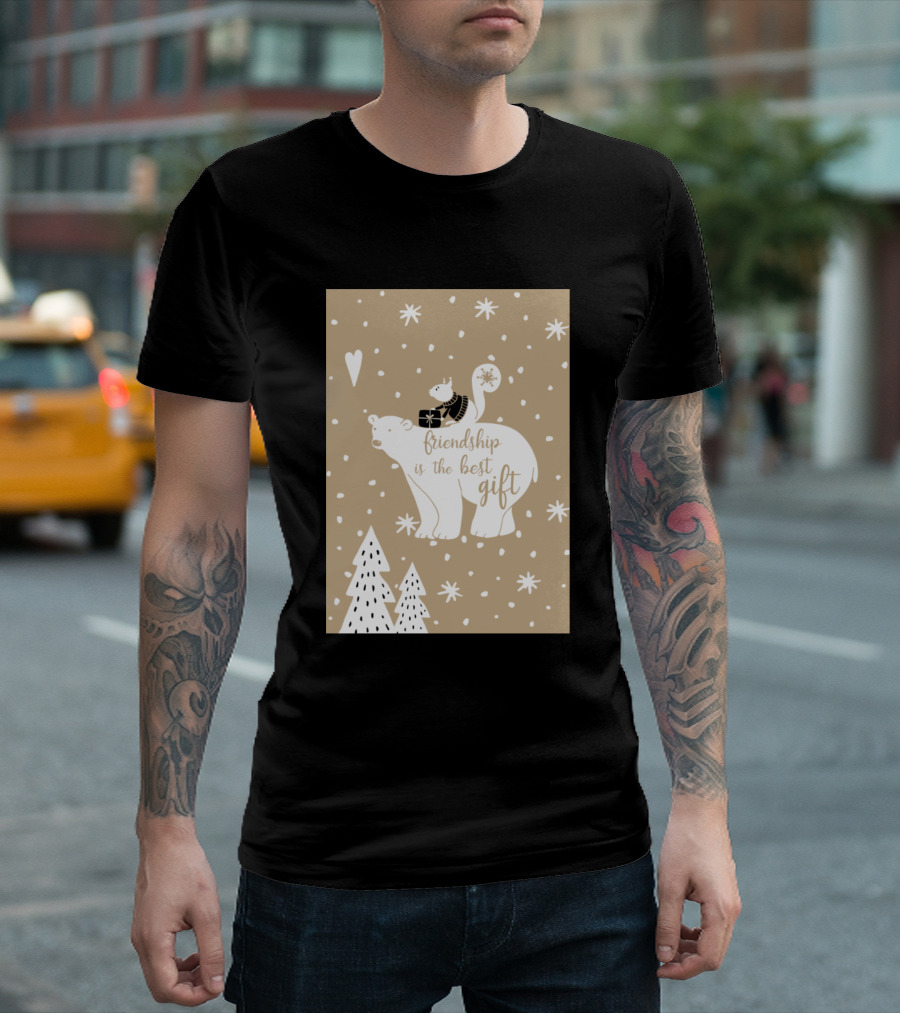 Friendship Is the Best Gift Polar Bear and Squirrel in Snowy Forest T-Shirt