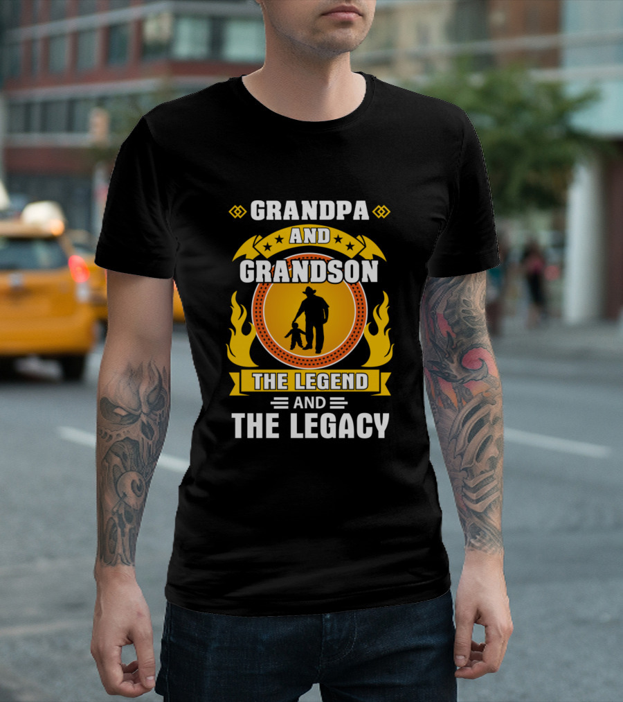 Grandpa And Grandson The Legend And The Legacy Silhouette Flames T-Shirt