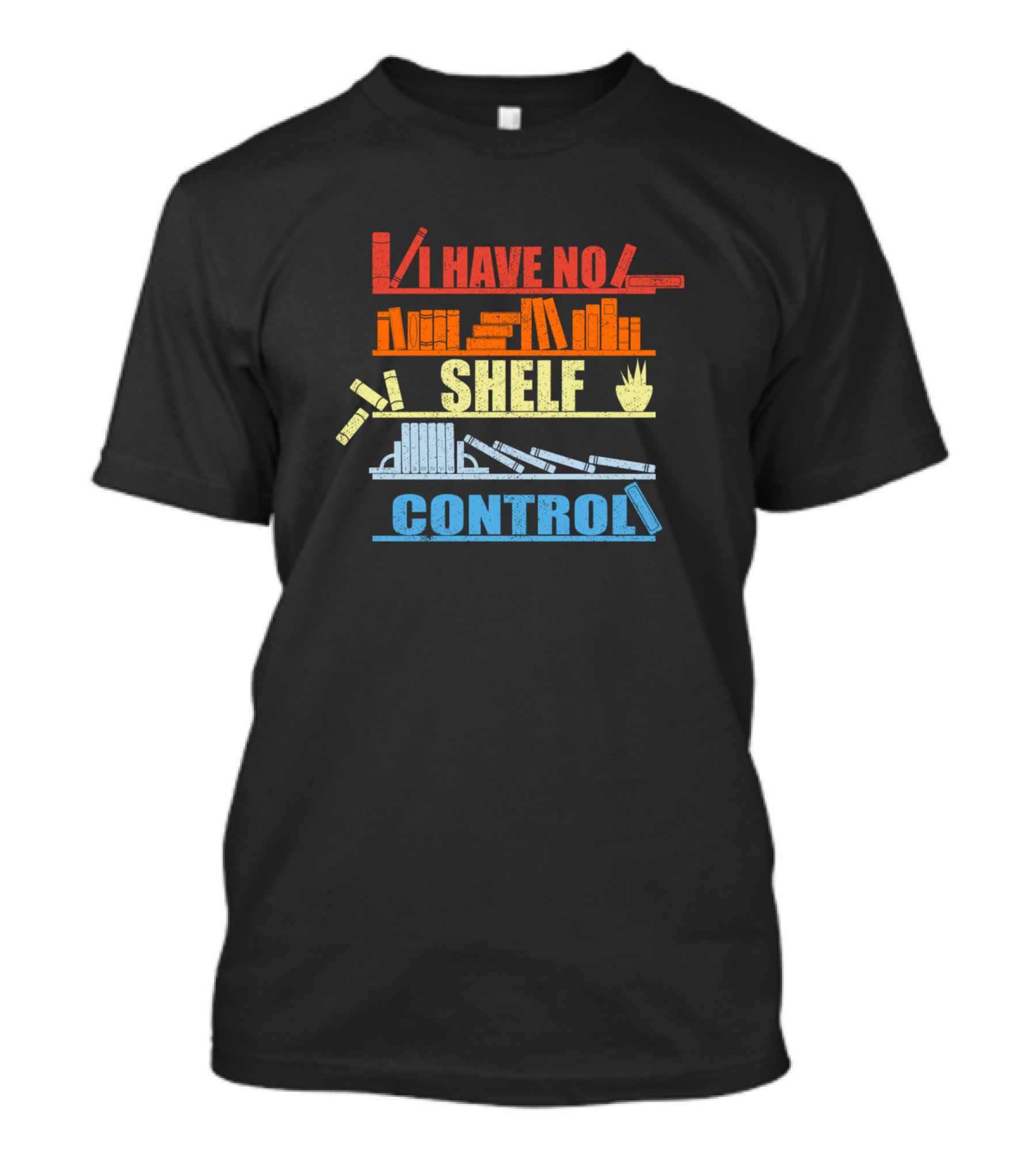 I Have No Shelf Control Book Lovers Motive Colorful Book Spines And Reading Elements T-Shirt