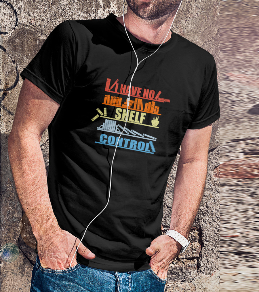I Have No Shelf Control Book Lovers Motive Colorful Book Spines And Reading Elements T-Shirt