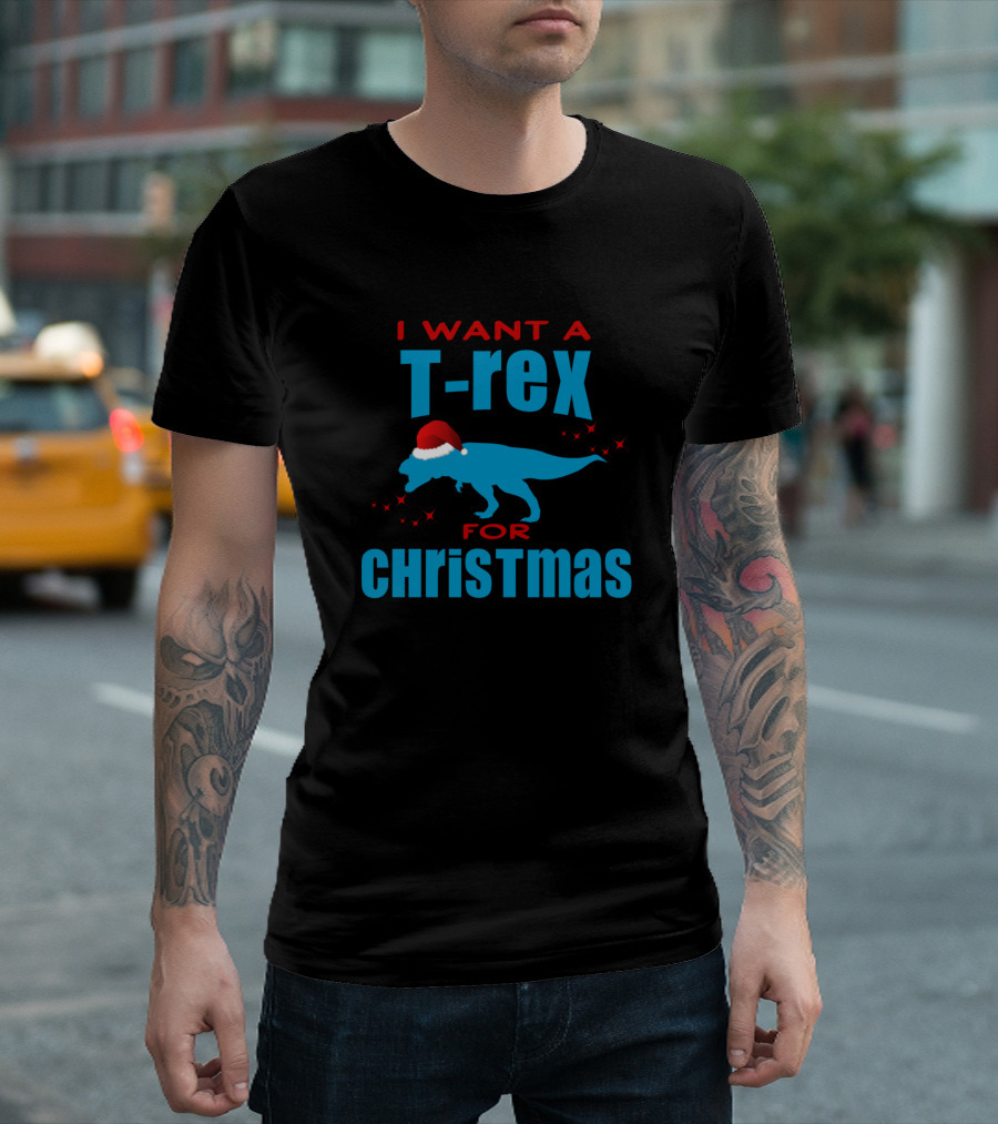 I Want A T-Rex For Christmas Santa Hat Dinosaur T-Shirt