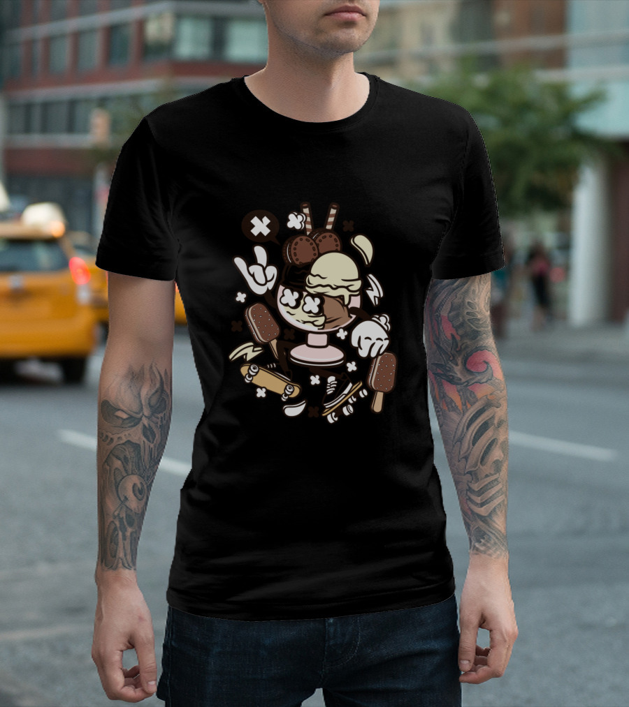 Ice Cream Skater Adventure with Animated Comic Characters T-Shirt