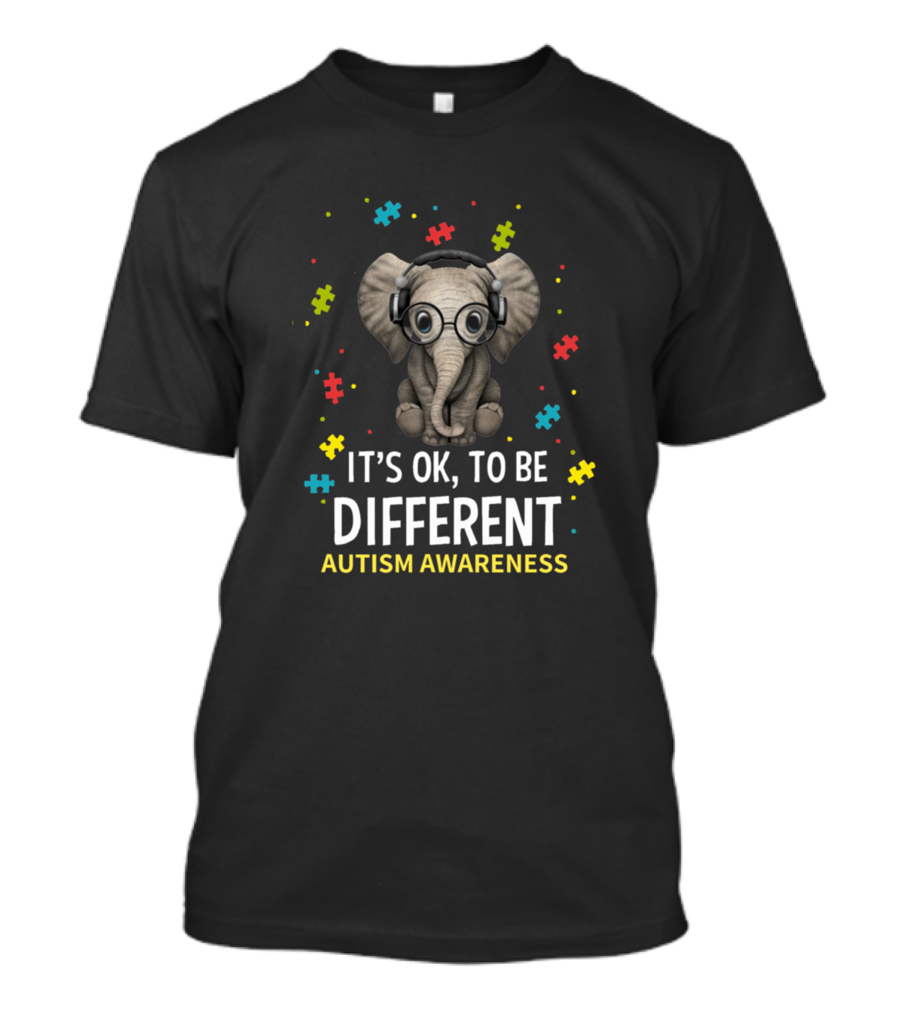It's OK To Be Different Elephant Autism Awareness Puzzle Pieces T-Shirt