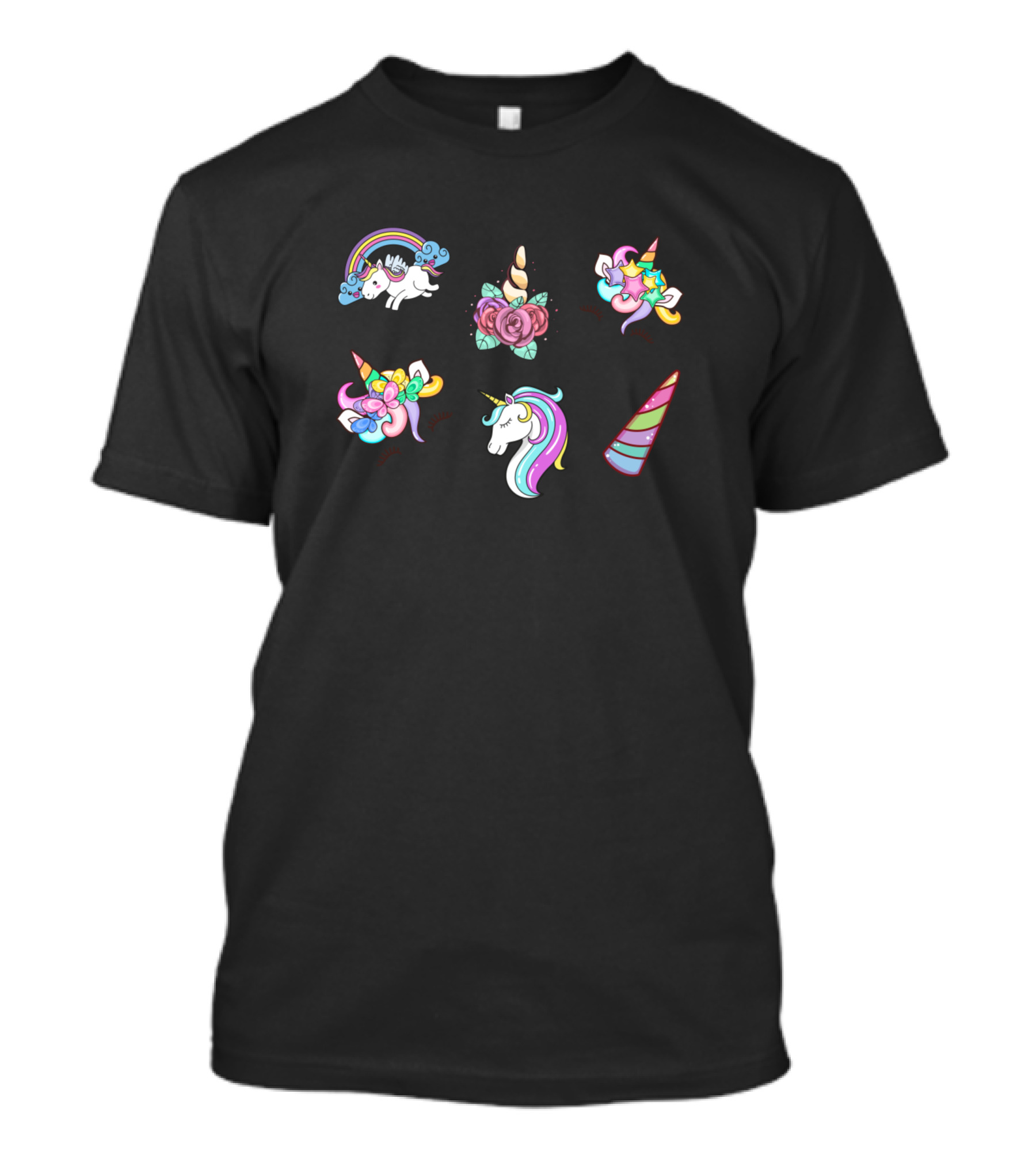 Kawaii Unicorn Rainbow Flowers Horns T-Shirt