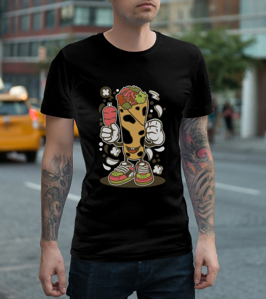 Kebab Character with Sneakers Holding Drink Pop Culture Comics T-Shirt