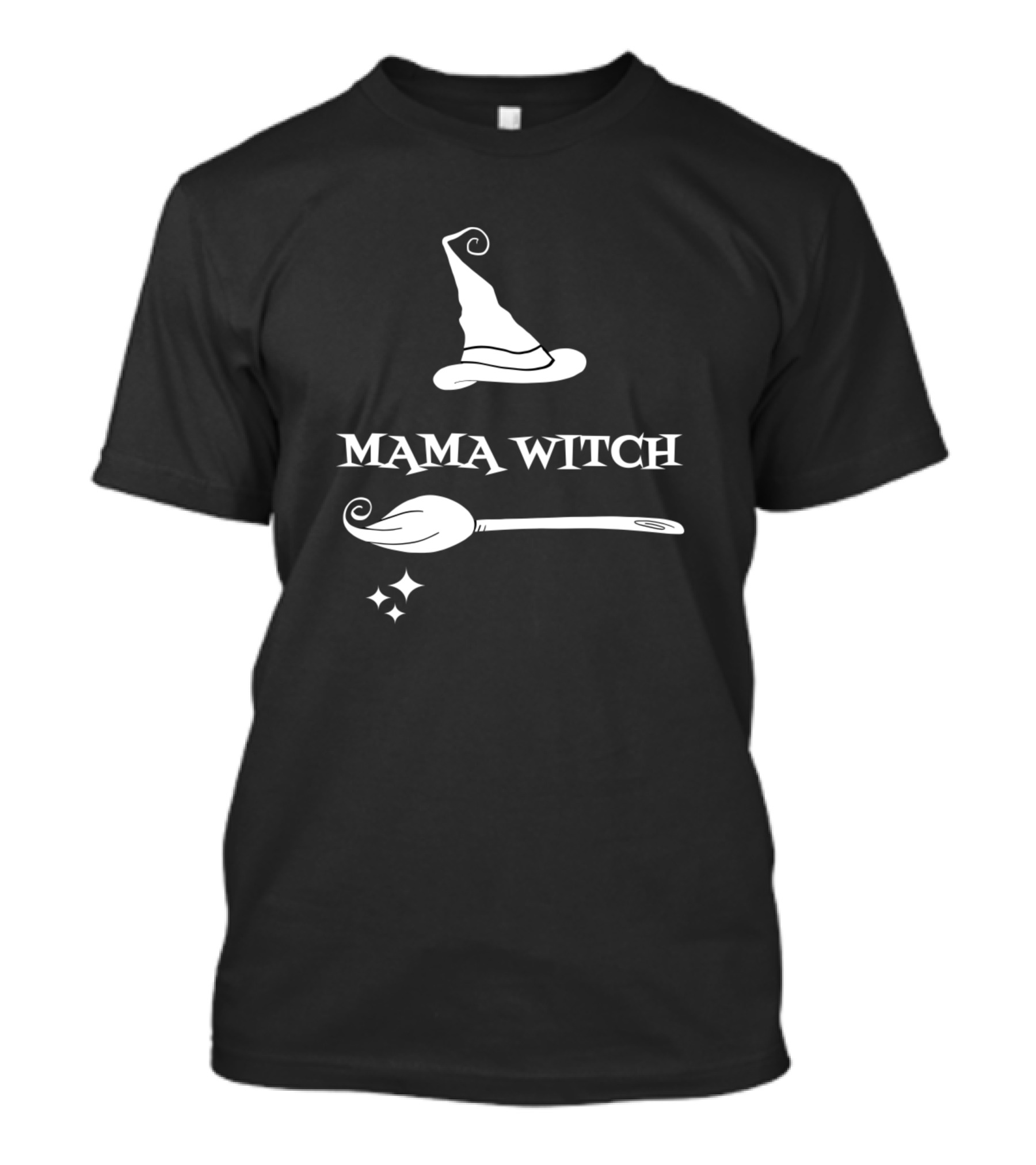 Mama Witch Hat And Broomstick With Stars T-Shirt