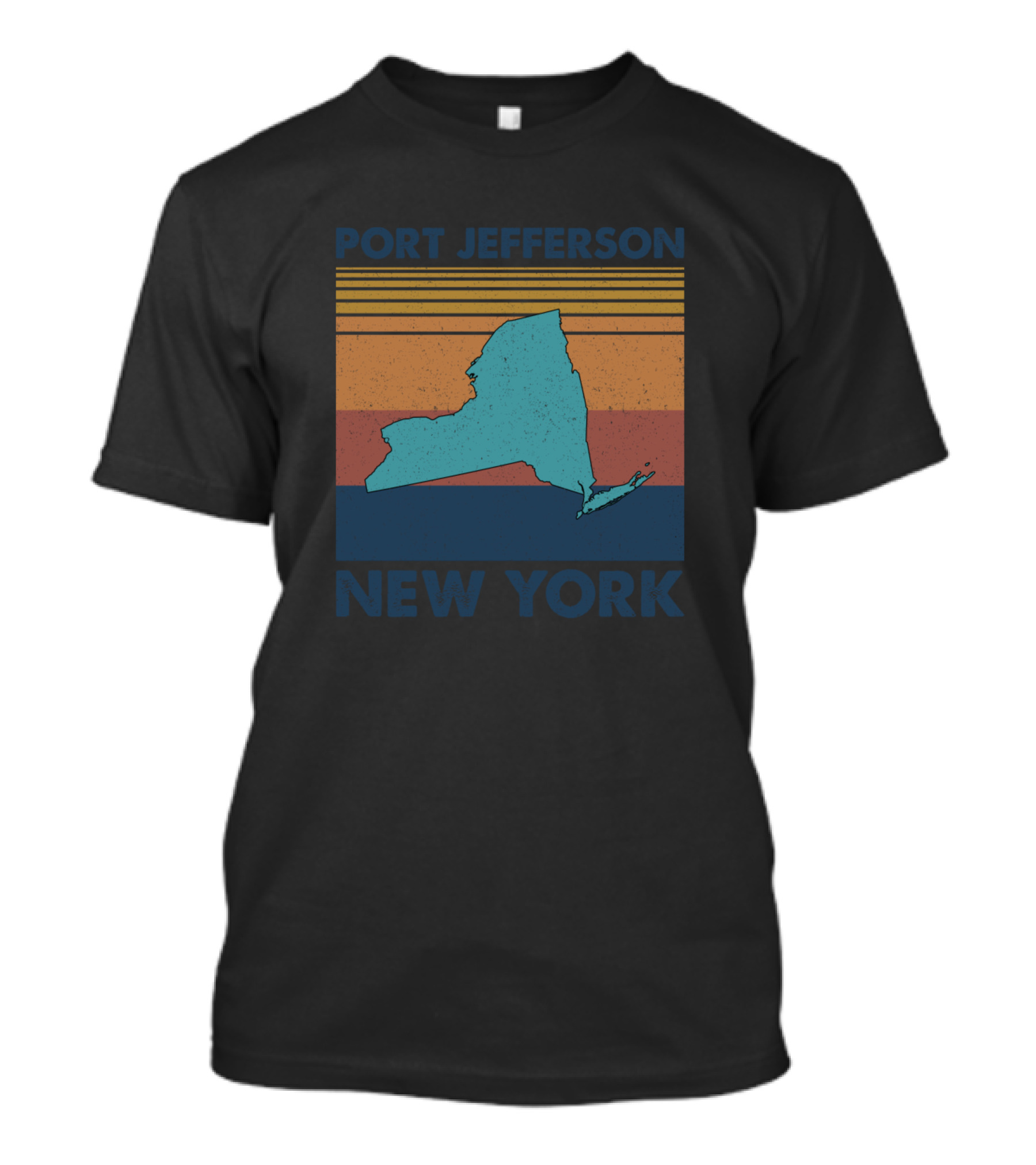 Port Jefferson New York State Outline Vintage Stripes T-Shirt