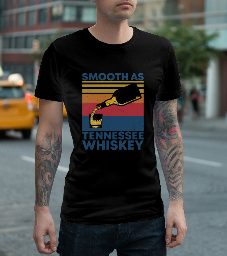 Smooth As Tennessee Whiskey Pouring Whiskey Glass Retro Stripes T-Shirt