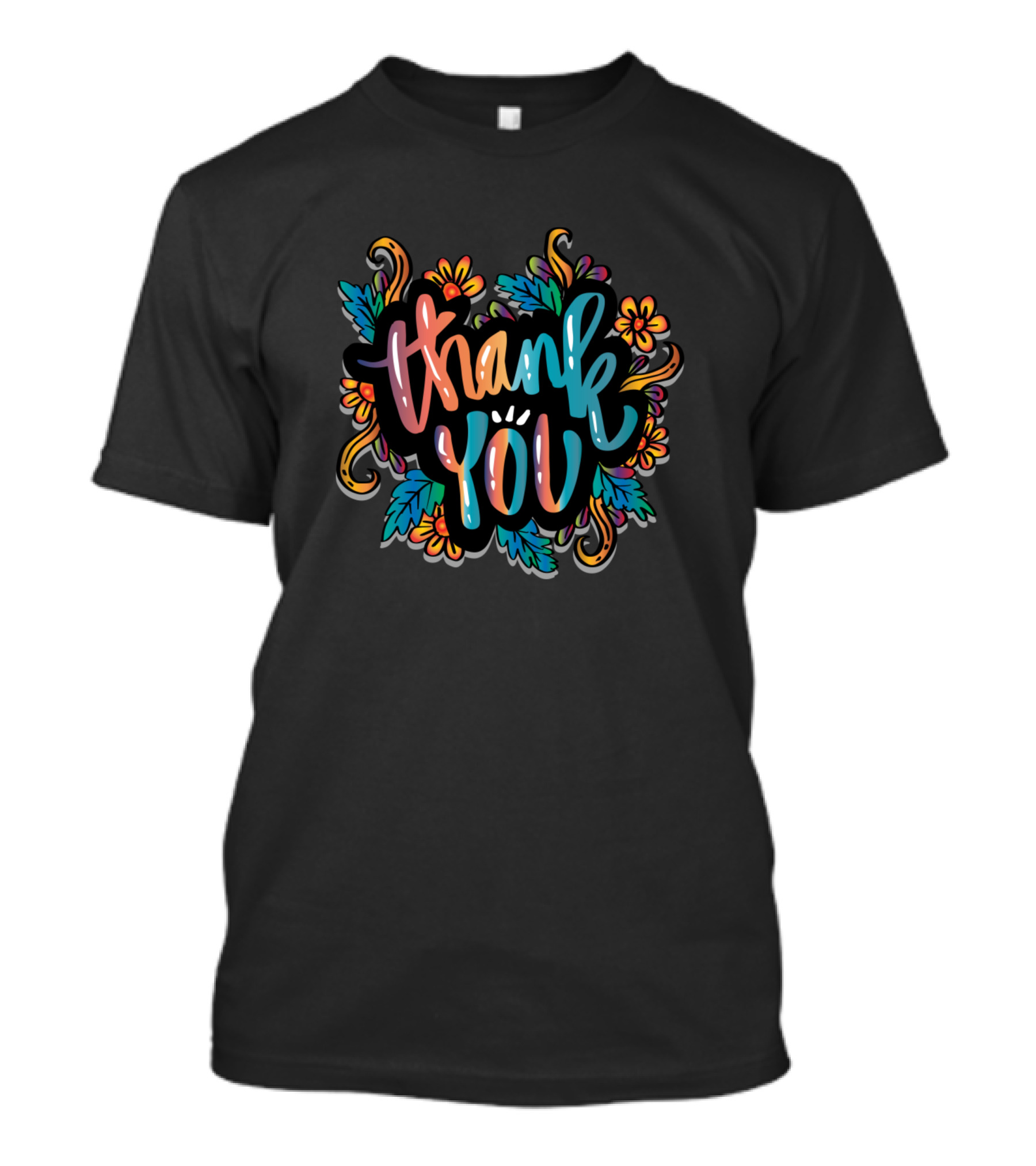 Thank You Floral Colorful Typography T-Shirt