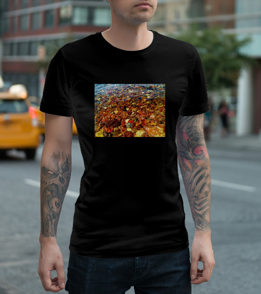Transparent Sea Water Colorful Pebbles Scenic View T-Shirt