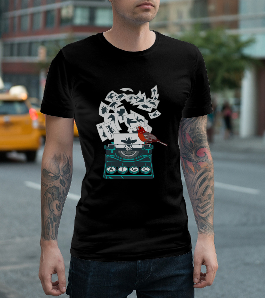 Alphabet Of Life Essential ATGC Typewriter Bird Insects T-Shirt