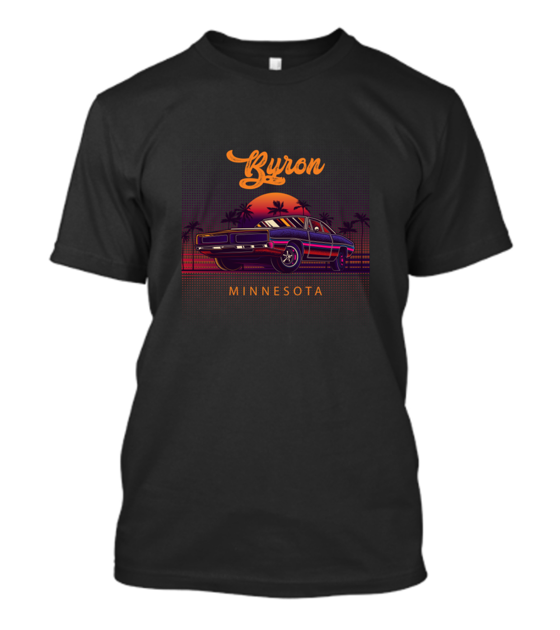 Byron Minnesota Vintage Muscle Cars Sunset Palm Trees T-Shirt
