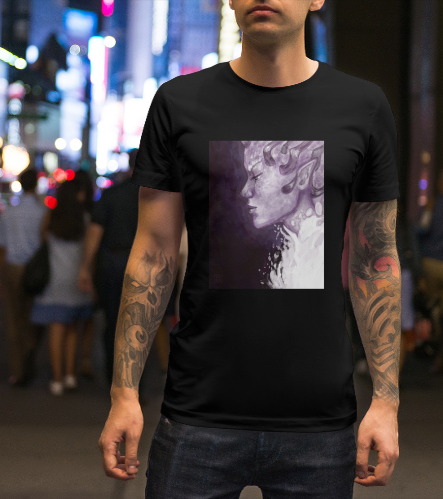Demon Violet Ethereal Profile In Shades Of Purple And White T-Shirt