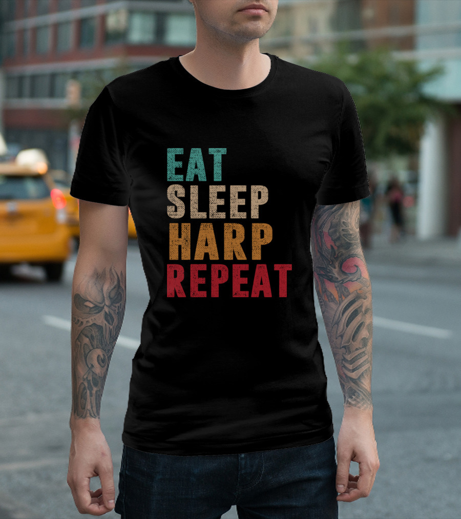 Eat Sleep Harp Repeat Text T-Shirt