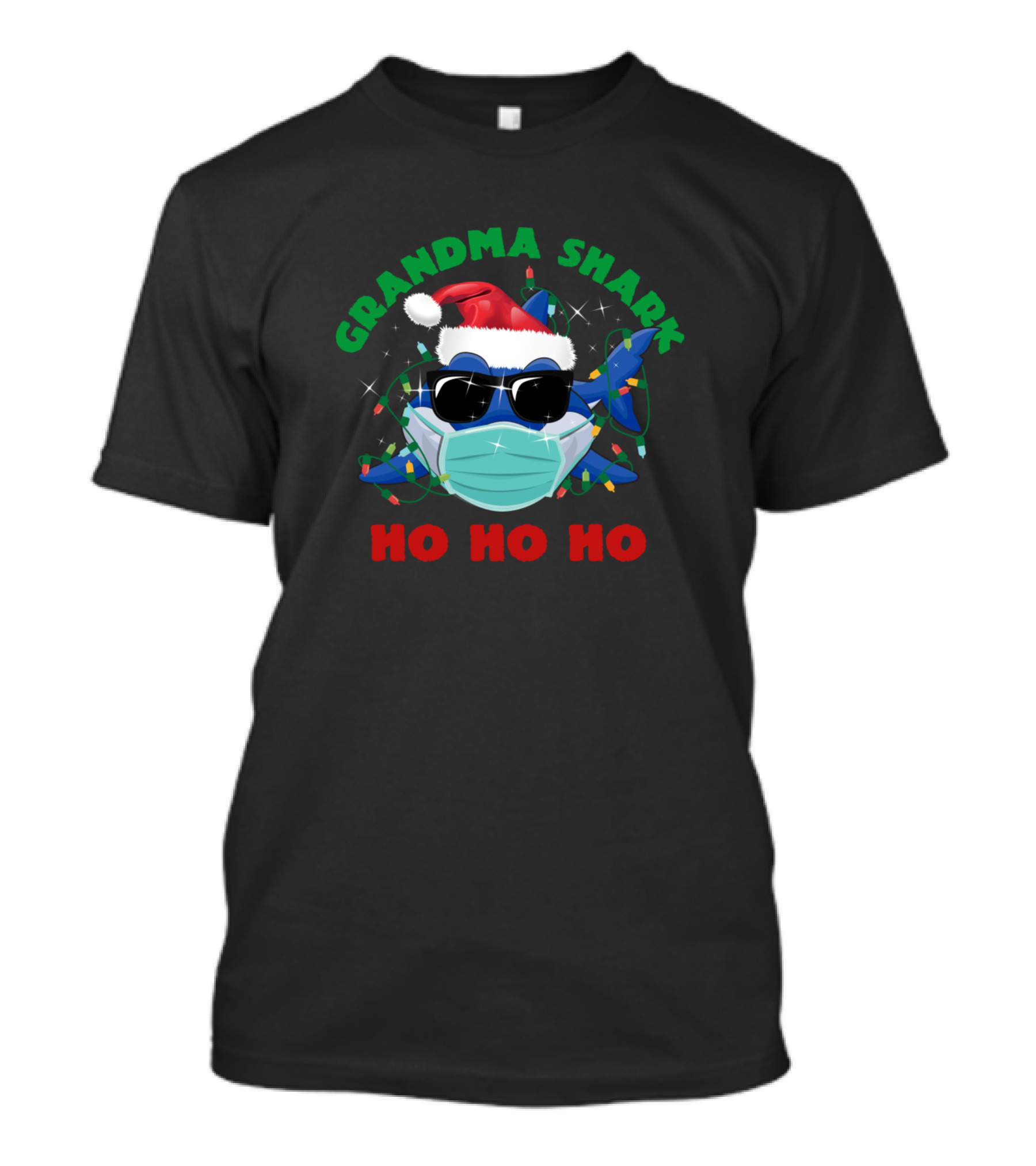 Grandma Shark Santa Sunglasses Mask Ho Ho Ho T-Shirt