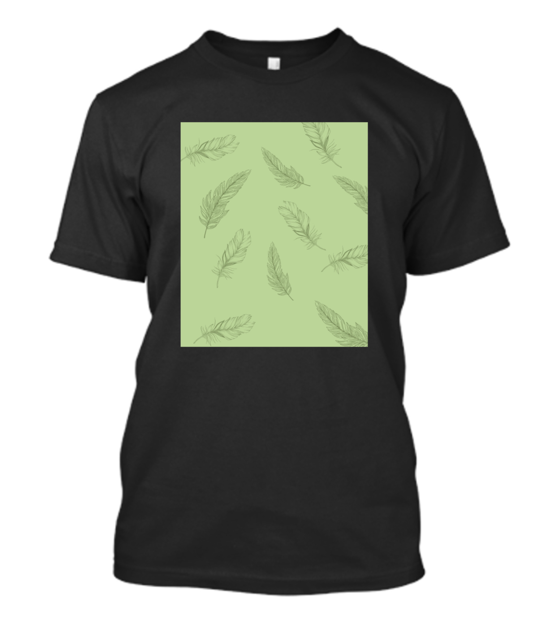 Green Feather Pattern On Light Green Background T-Shirt