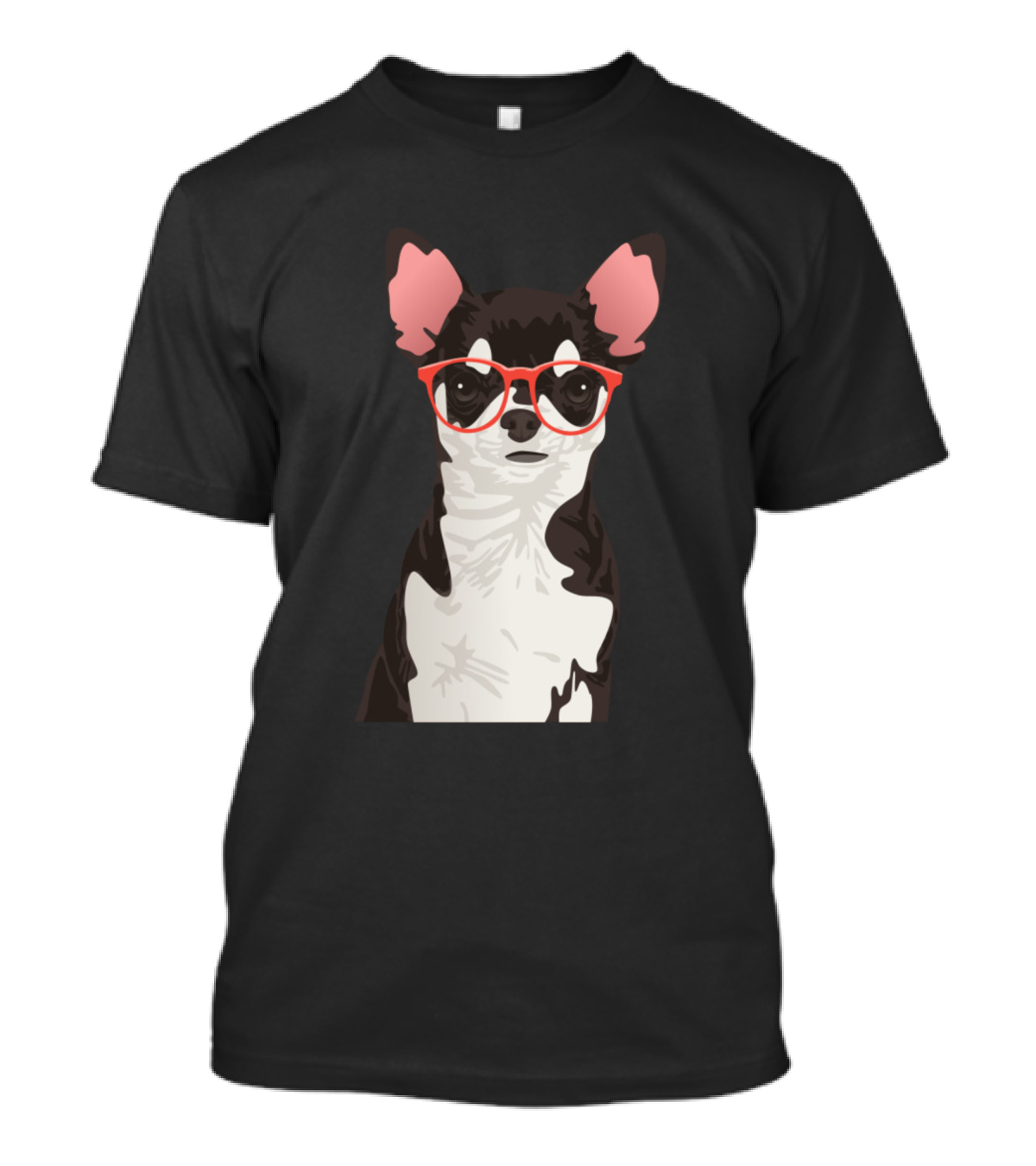 Hipster Black And White Coat Chihuahua Wearing Red Glasses T-Shirt