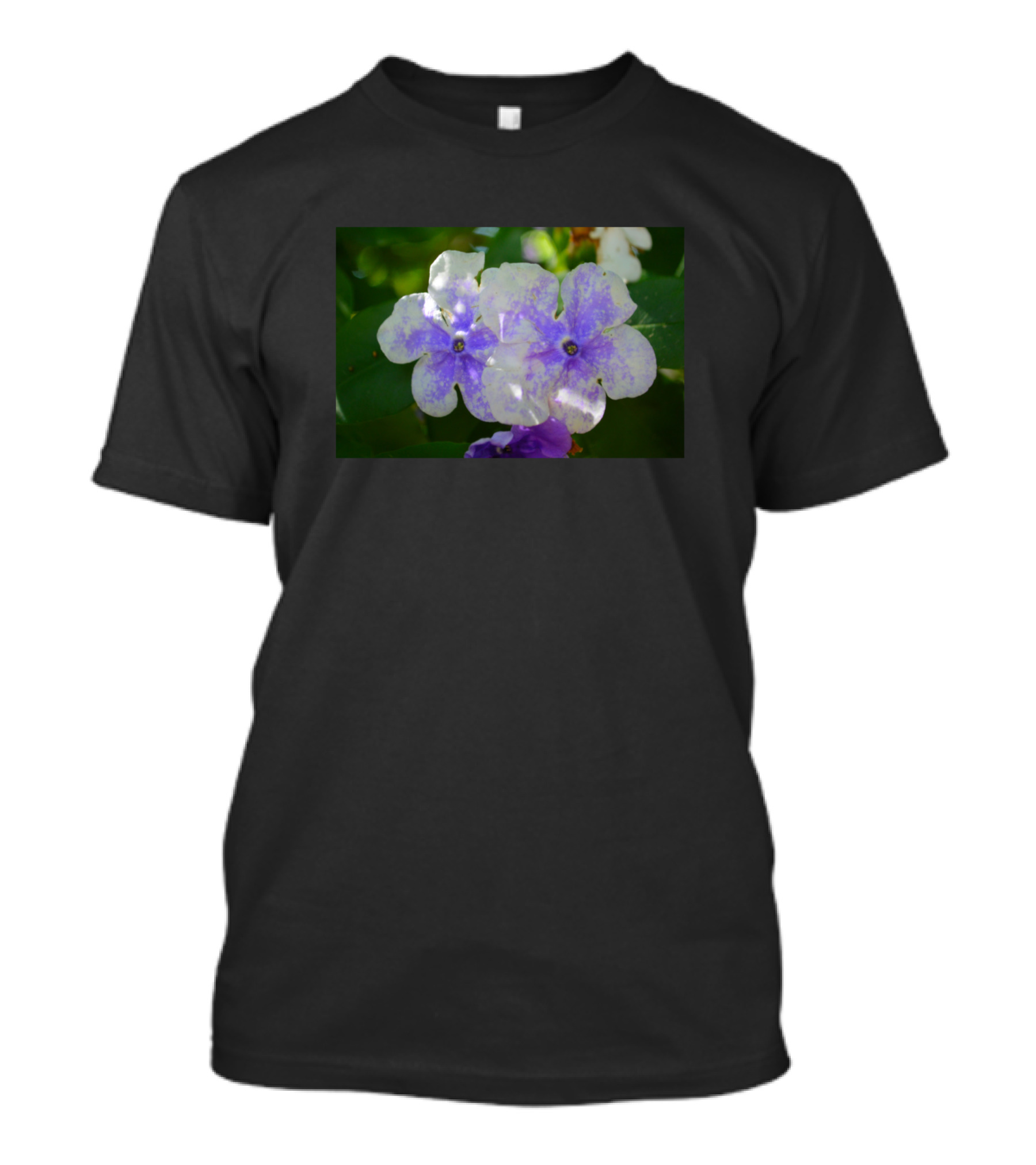 Purple And White Flower In Garden Lush Green Leaves T-Shirt