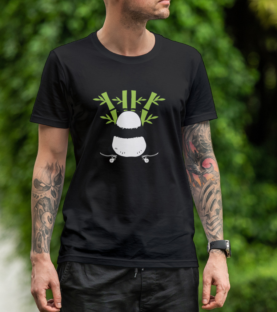Skateboard Panda With Bamboo Background T-Shirt