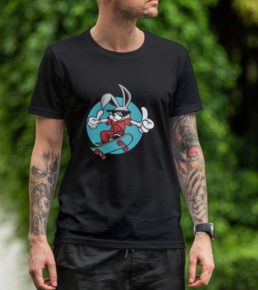 Skateboard Inlineskates Rabbit With Cool Shades Thumbs Up T-Shirt