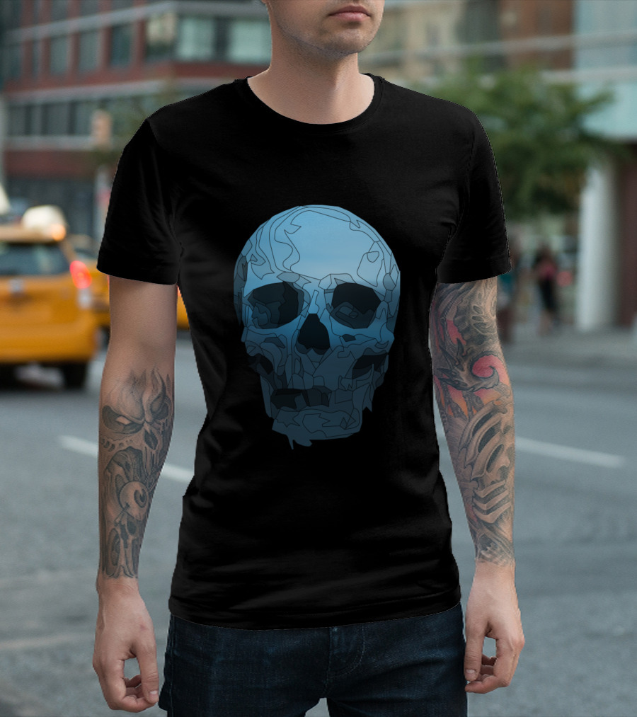 Skull Blue Abstract Mapped Skull T-Shirt