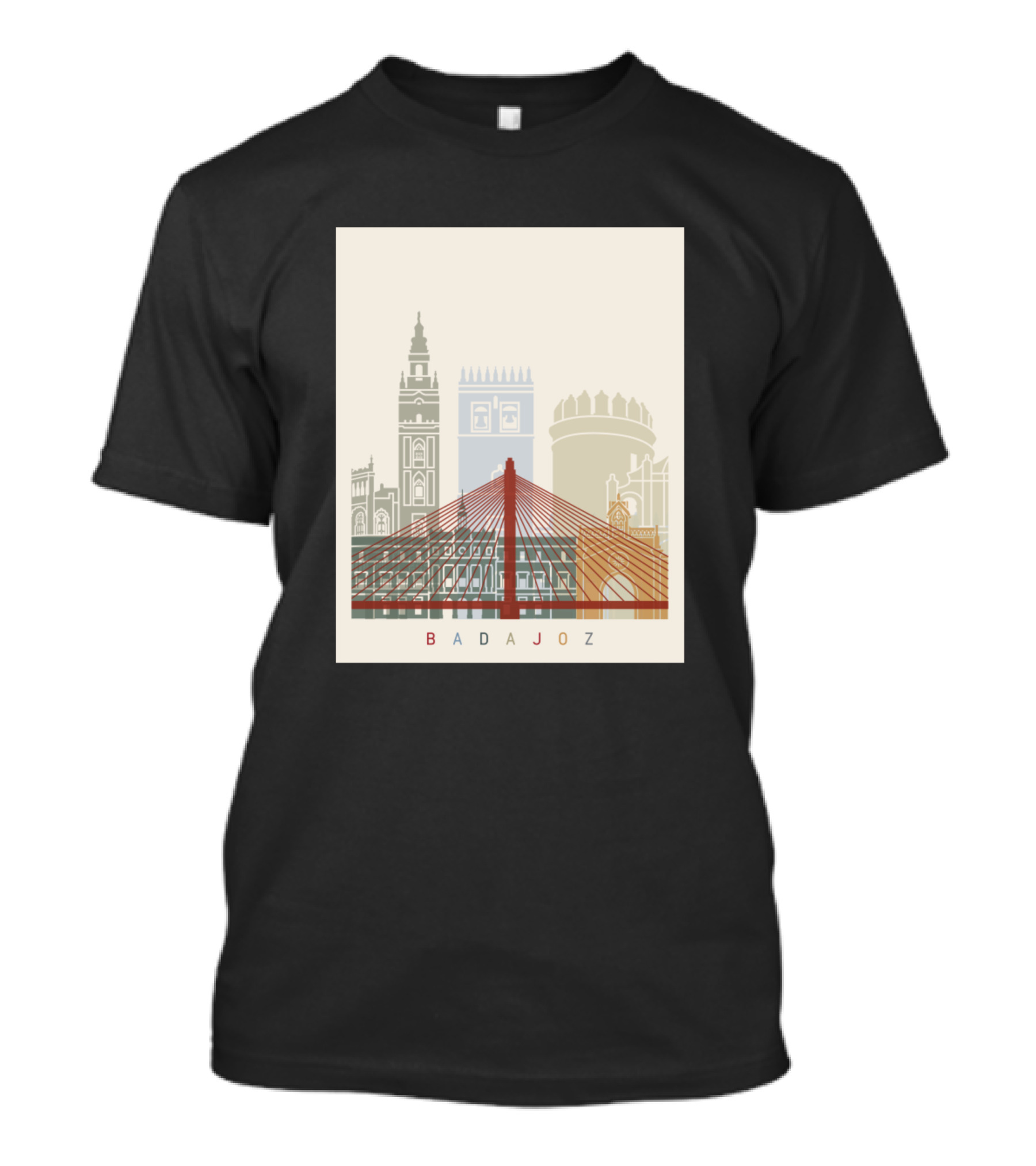 Badajoz Cityscape Landmarks Silhouette Graphic Tower Bridge Cathedral T-Shirt