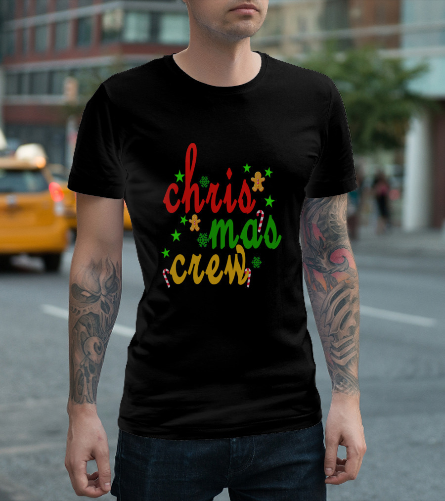 Christmas Crew Gingerbread Candy Cane Stars Snowflakes T-Shirt