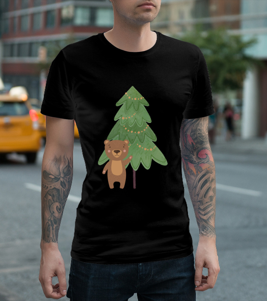 Christmas Tree and Bear with Lights T-Shirt