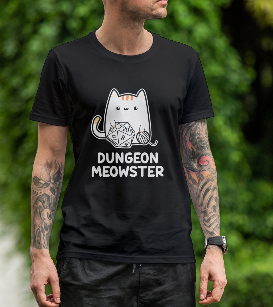 Dungeon Meowster Cat With 20-Sided Die And Yarn T-Shirt