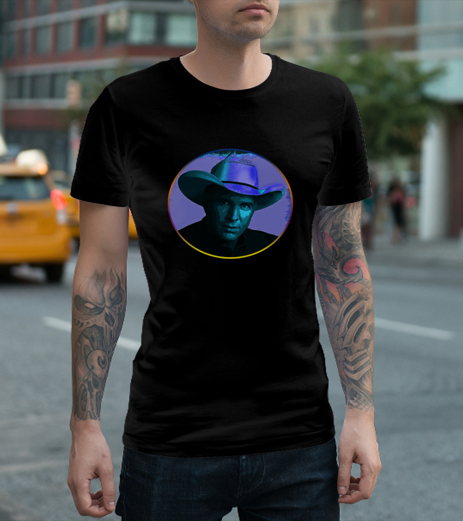 Garth Brooks Cowboy Hat Blue and Purple Tones T-Shirt