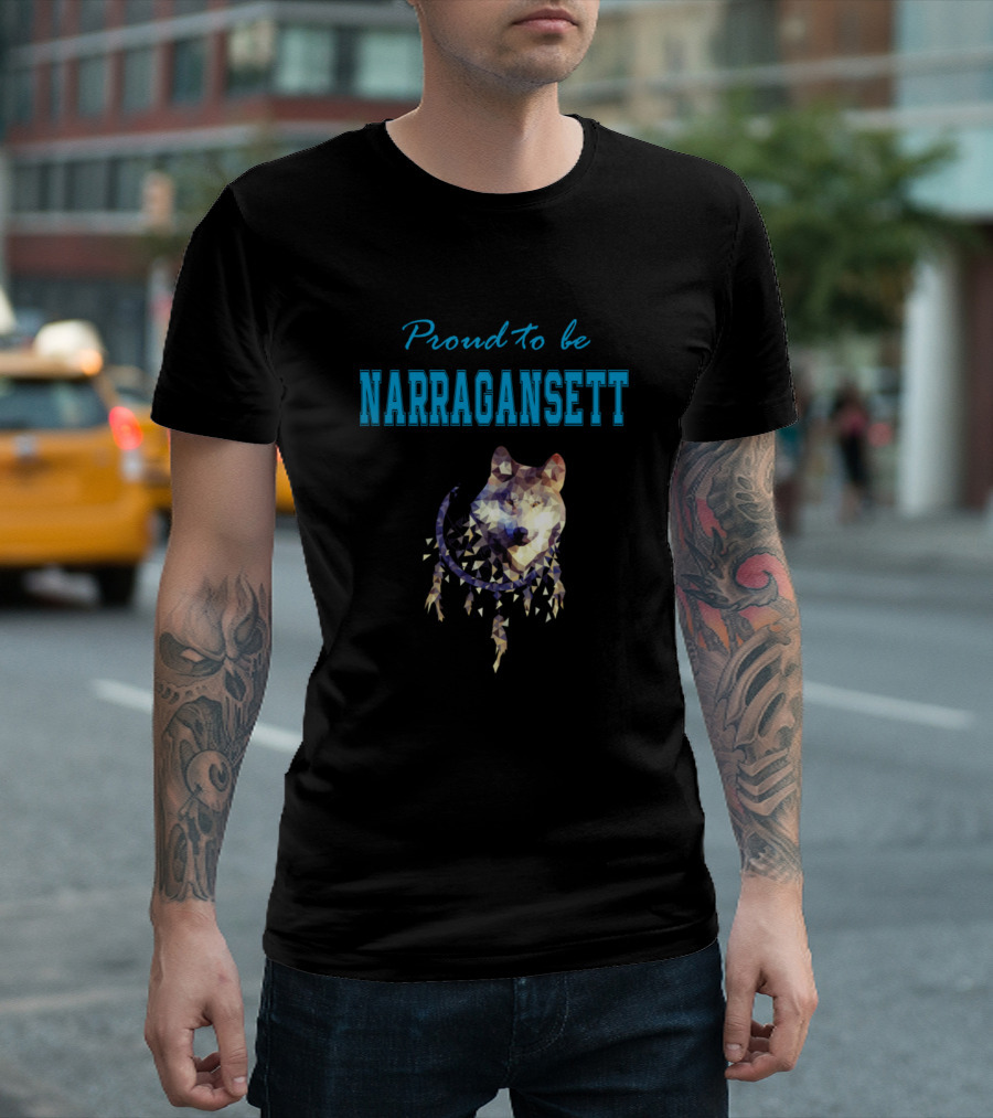 Proud To Be Narragansett Wolf Face T-Shirt