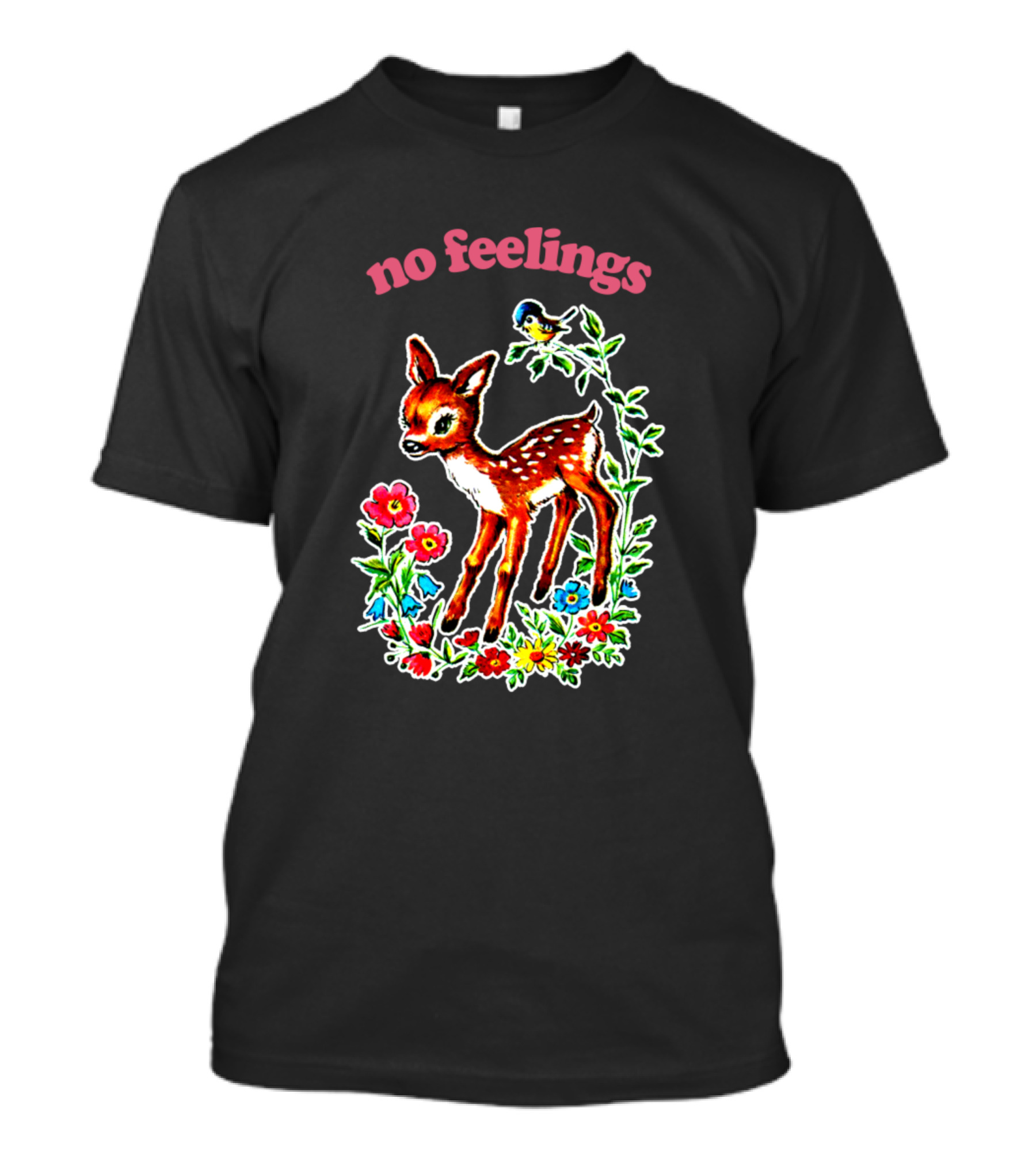 No Feelings Existentialist Meme Floral Deer With Bird T-Shirt