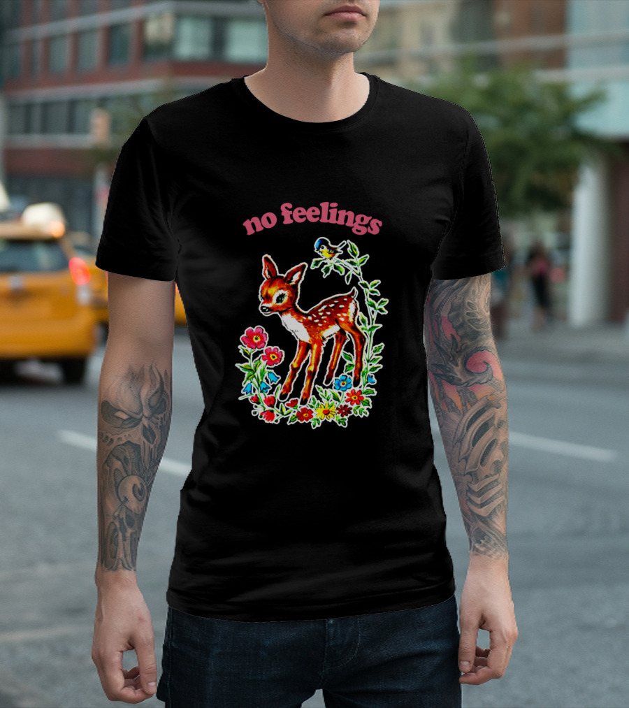 No Feelings Existentialist Meme Floral Deer With Bird T-Shirt