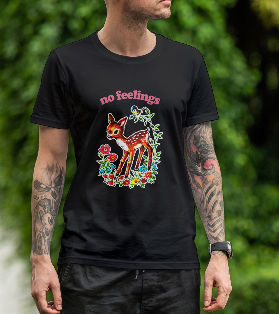 No Feelings Existentialist Meme Floral Deer With Bird T-Shirt