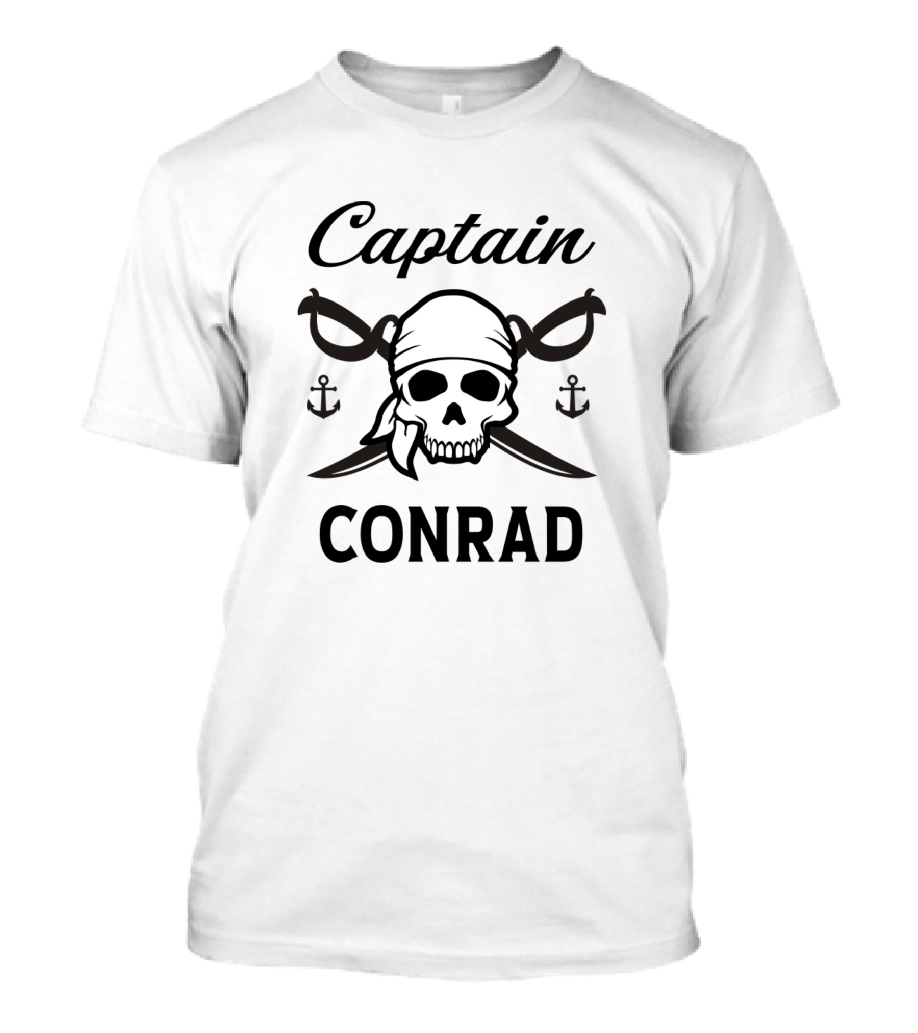 Captain Conrad Skull And Crossed Swords With Anchors T-Shirt