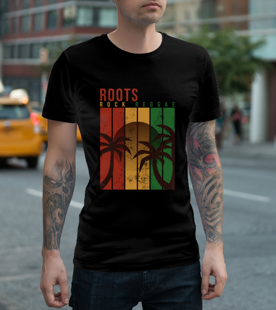 Roots Rock Reggae Palm Sunset Vintage Jamaican Vibes T-Shirt