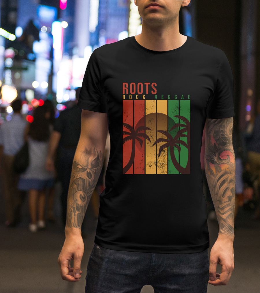 Roots Rock Reggae Palm Sunset Vintage Jamaican Vibes T-Shirt