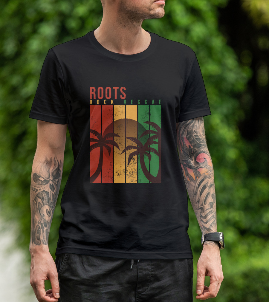 Roots Rock Reggae Palm Sunset Vintage Jamaican Vibes T-Shirt