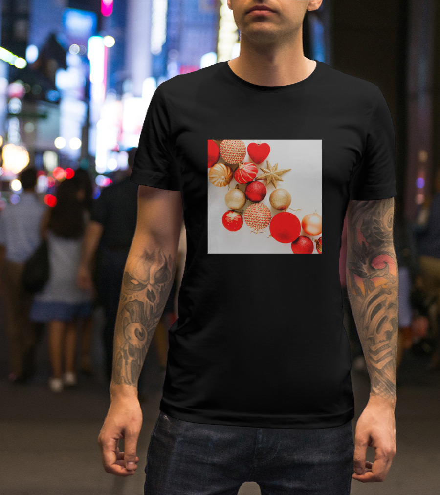 Shiny Red And Gold Christmas Tree Ornament Collection T-Shirt