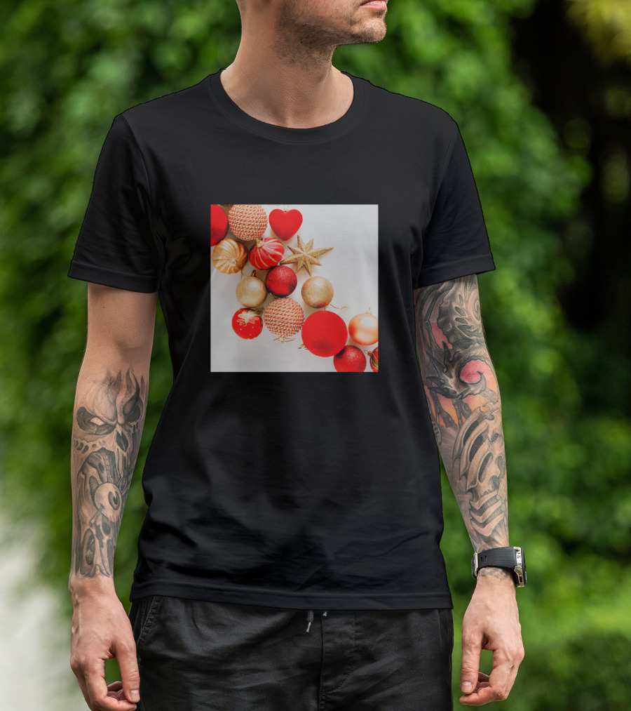 Shiny Red And Gold Christmas Tree Ornament Collection T-Shirt
